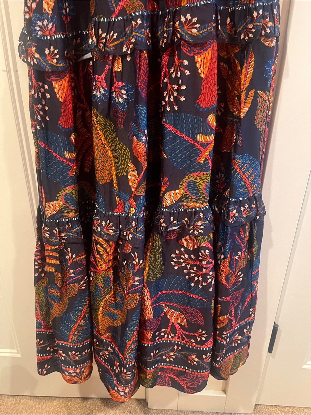 FARM Rio Navy Maxi Dress with Orange, Pink & Green Botanical Print - Picture 7 of 8
